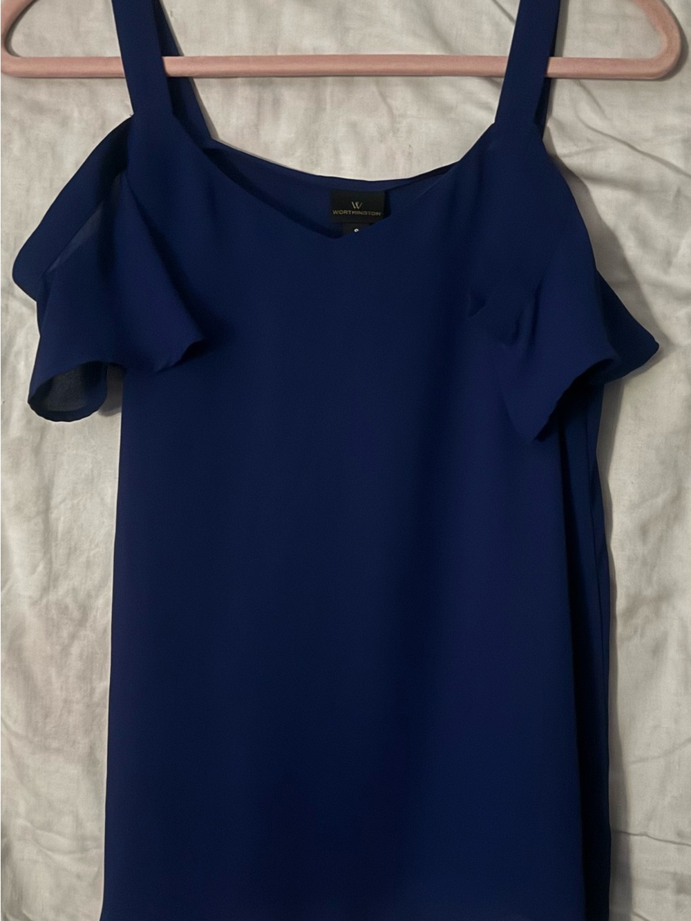 Worthington Royal Blue Cold Shoulder Ruffle Blouse Women’s Size Small